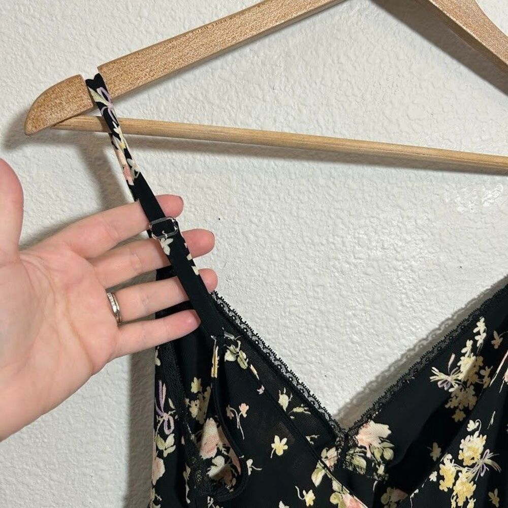 VTG Oscar de la Renta Satin Slip Dress S Black Floral Coquette Pink Label Fairy - Picture 6 of 9